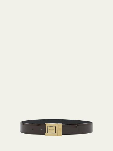 Patent Leather Belt With Golden Hardware