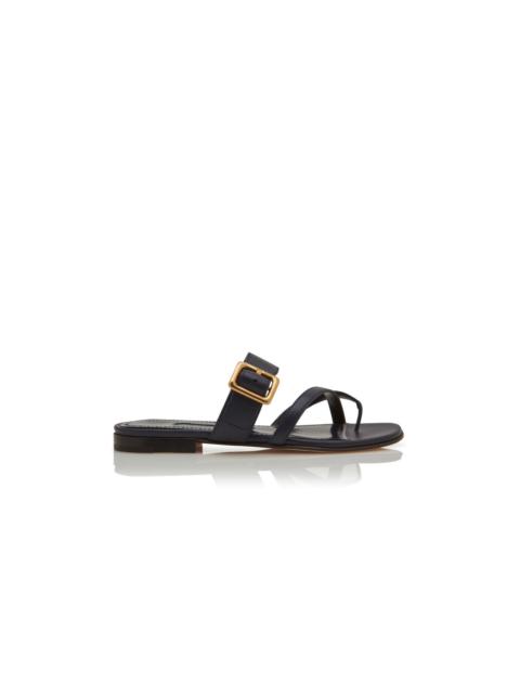 Navy Blue Nappa Leather Flat Sandals