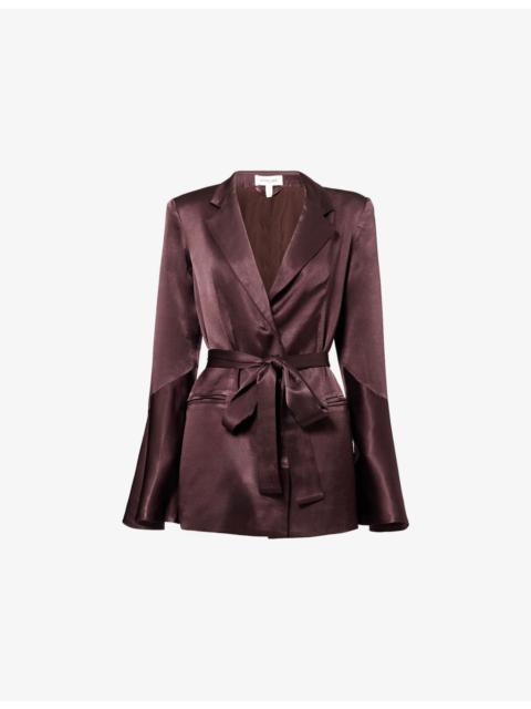 Flared-Sleeve Belted Satin Blazer