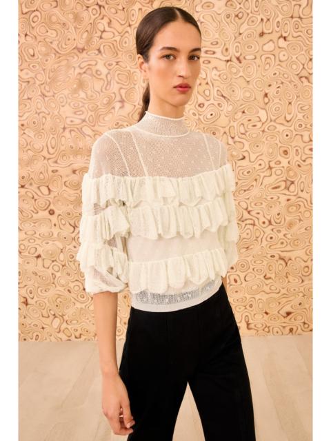 Corinna Mock Neck Tiered Ruffle Top