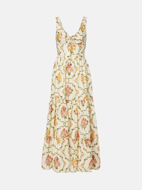 Azulejo embellished floral linen maxi dress