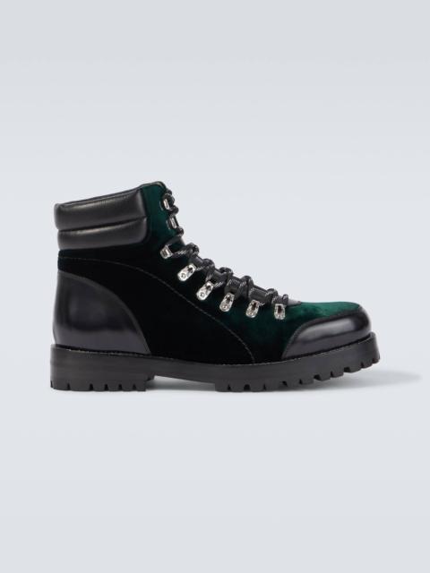 Janka leather-trimmed velvet combat boots