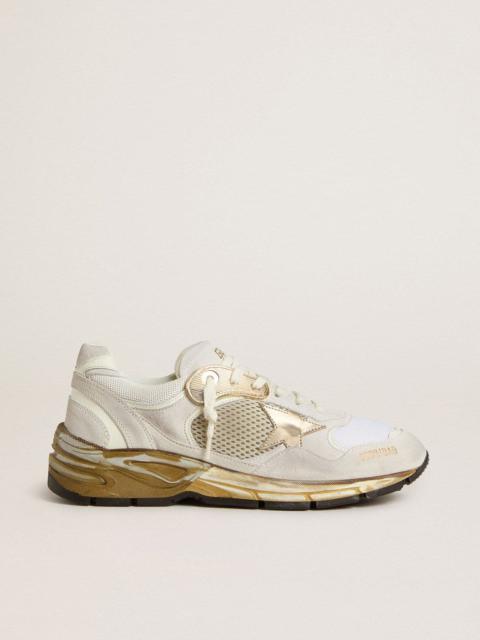Women's Dad-Star in mesh and white suede with gold foiled star