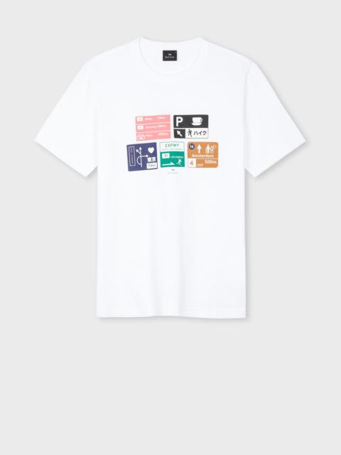 White 'Road Signs' Print T-Shirt