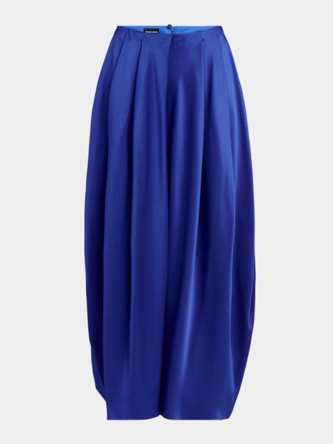 Double Silk Satin Pleated Midi Skirt
