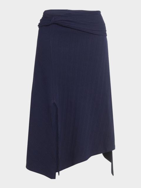Twisted Cotton Plisse Midi Handkerchief Skirt