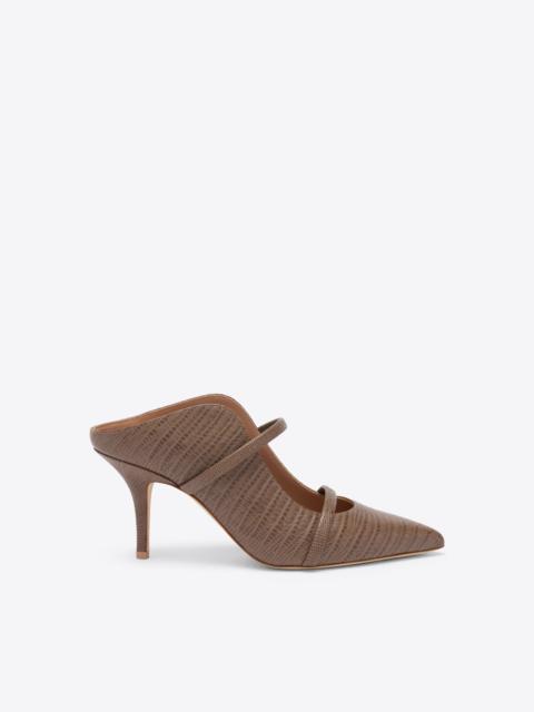 Maureen 70 Taupe Embossed Leather Mules