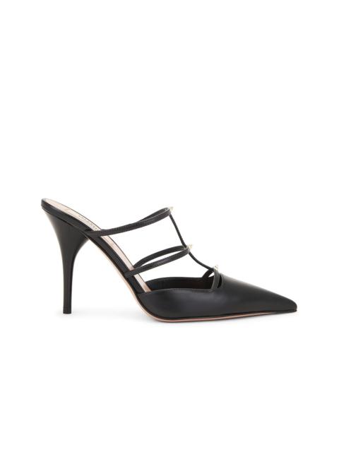 ROCKSTUD MULE SANDALS IN GOLD CALFSKIN AND TRANSPARENT PVC FILM main image 1
