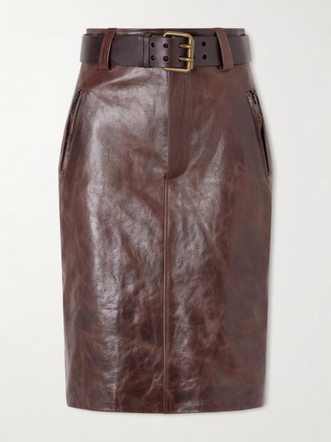 Belted Leather Pencil Skirt