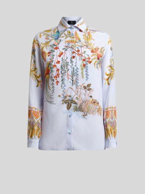 SILK SHIRT WITH PLACED FLORA AND FAUNA PRINT
