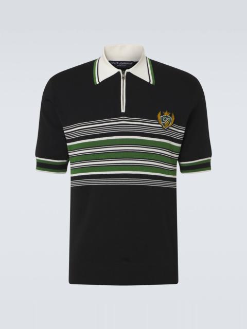 Embroidered striped silk and cotton polo shirt