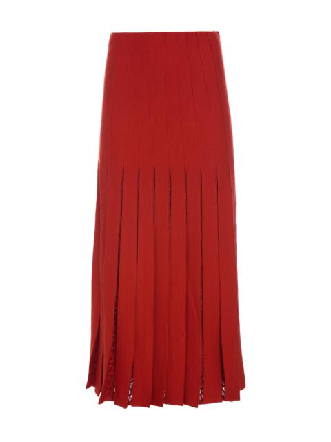 Debutante Knit Pleated Maxi Skirt in Antelope Orange Merino Wool