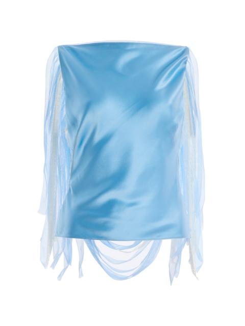 Exclusive Lattice lace-Trimmed Hammered-Silk Top blue