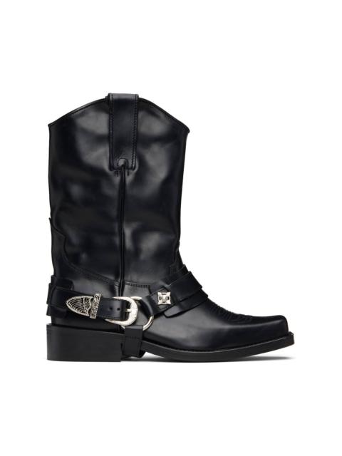Black Hard Leather Boots