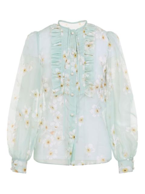 ruffled floral-print shirt
