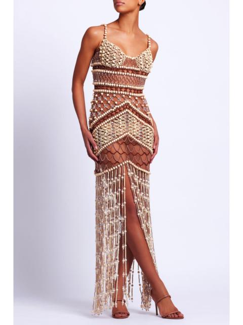Wood and Crystal Beaded Gown
