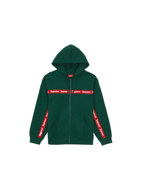 Supreme Text Stripe Zip Up Hooded Sweatshirt Dark Green