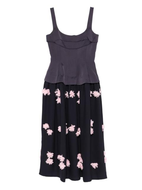 floral-appliqué midi dress