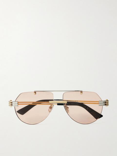 Aviator-style Gold And Silver-tone Sunglasses