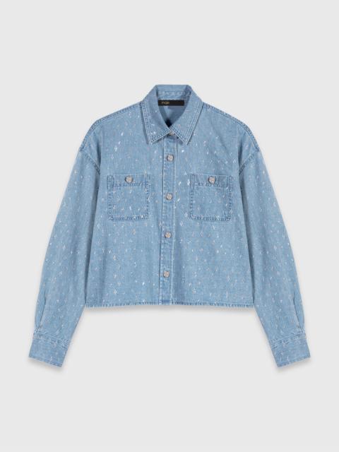 Short rhinestone denim shirt