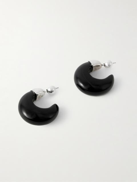 Donut Silver Onyx Hoop Earrings