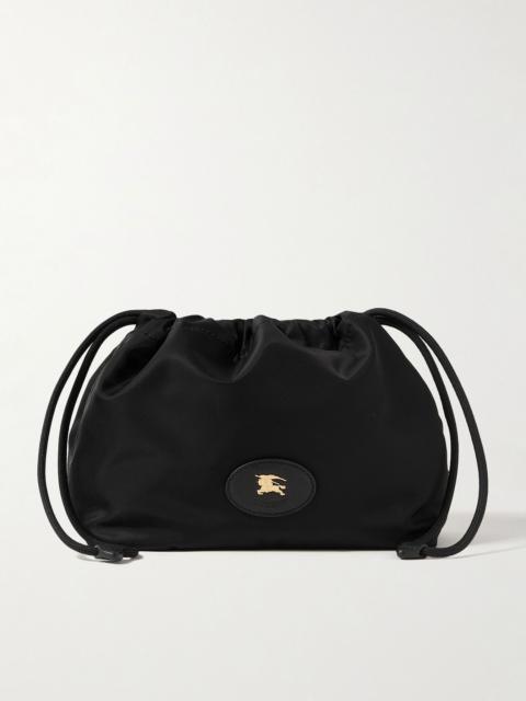 Reversible leather-trimmed shell pouch Black