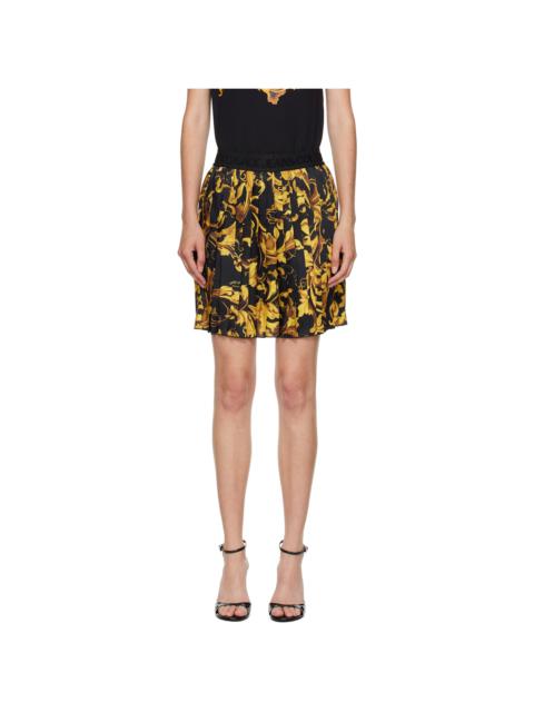 Black & Gold Porcelain Barocco Pleated Miniskirt