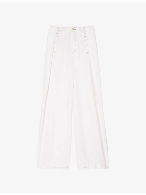 Topstitched Wide-Leg Denim Jeans