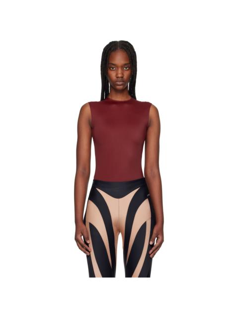 Burgundy Sleeveless Shoulder Logo Bodysuit