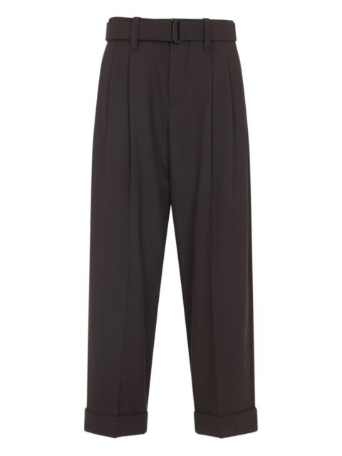 belted pleated straight trousers