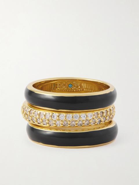 A Touch Of Midnight Set Of Three Gold-tone Crystal Rings