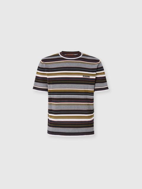 Striped crew-neck cotton T-shirt with embroidered logo lettering