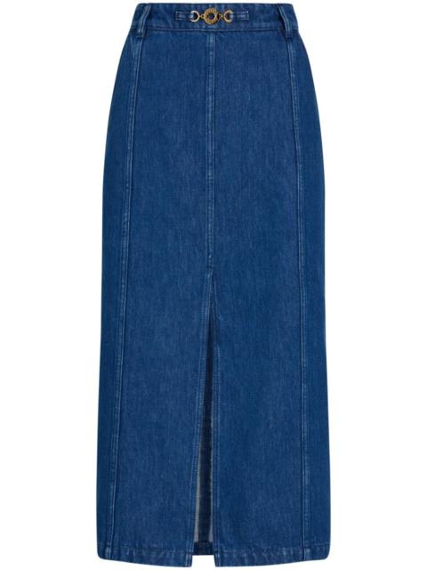 organic cotton-denim slit midi skirt