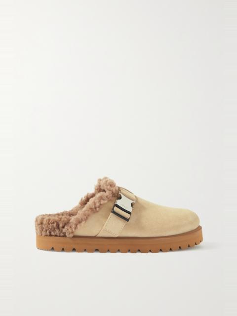 Mon faux shearling-lined suede mules