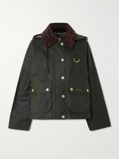 Reighton Hooded Corduroy-trimmed Waxed-cotton Jacket