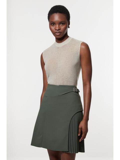 Tailored Buckle Detail Pleated Mini Skirt