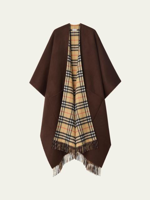 Reversible Check Wool Cashmere Cape