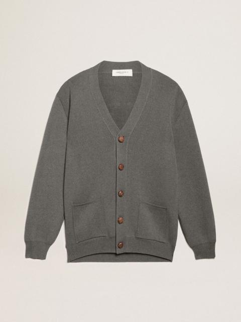 Women's mélange gray cotton cardigan with logo on the back