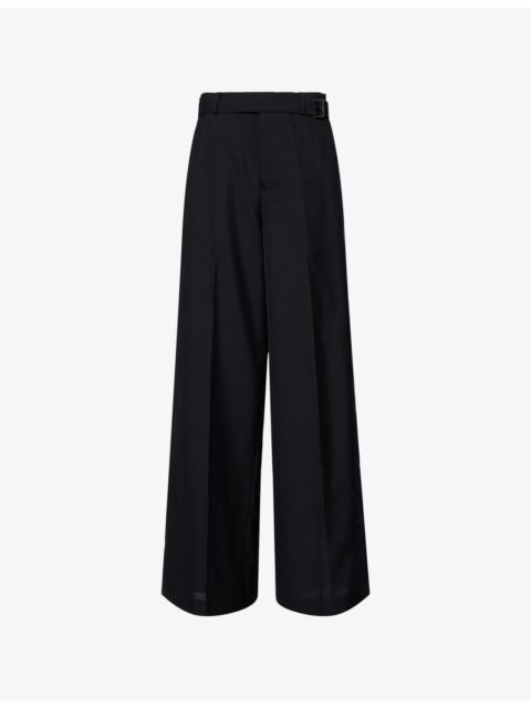 Belted Wide-Leg Woven Trousers