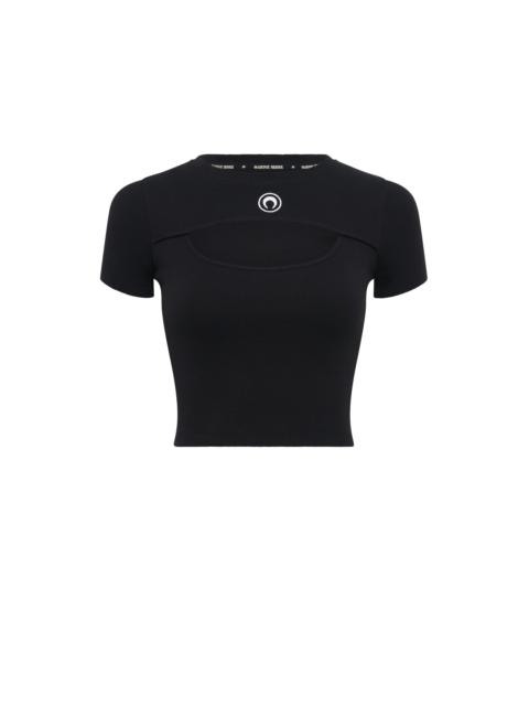 Moon Logo Ribbed Jersey Cut-Out T-Shirt