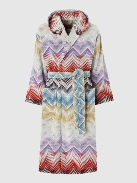 Marea Hooded Bathrobe in cotton terry with chevron pattern