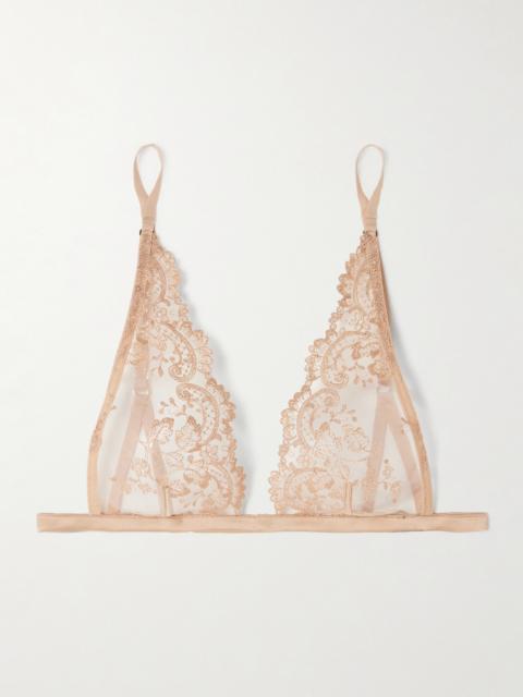 Juliette Satin-trimmed Embroidered Tulle Soft-cup Triangle Bra