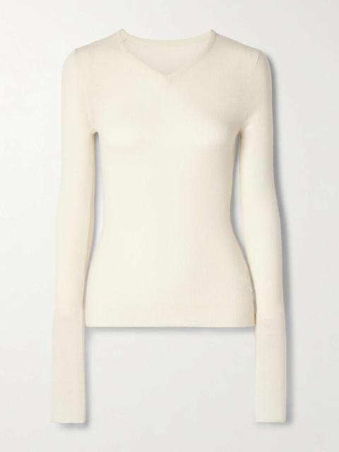 Tania ribbed wool-blend top Pastel yellow