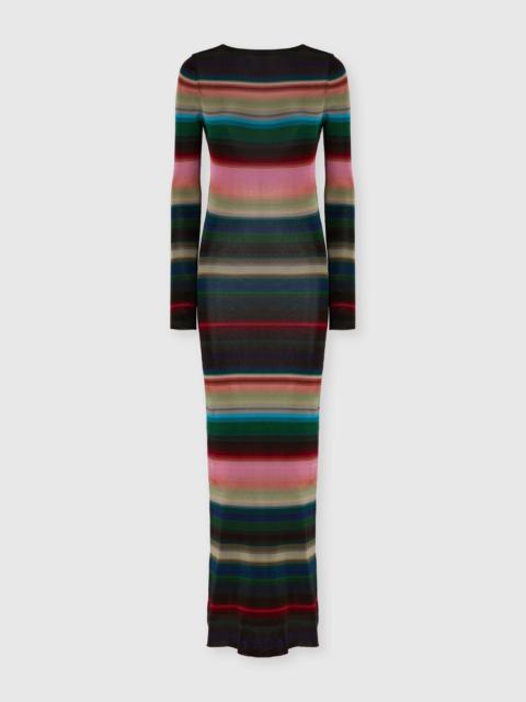 Long backless dress in striped knit