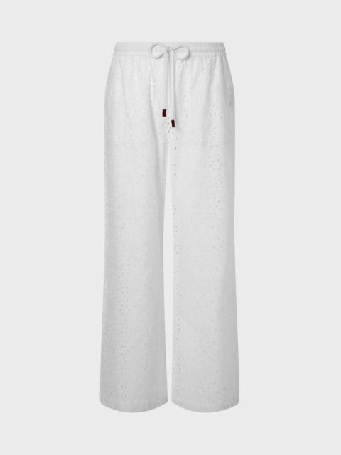WOMEN FLORAL BRODERIE ANGLAISE FLUID COTTON PANTS