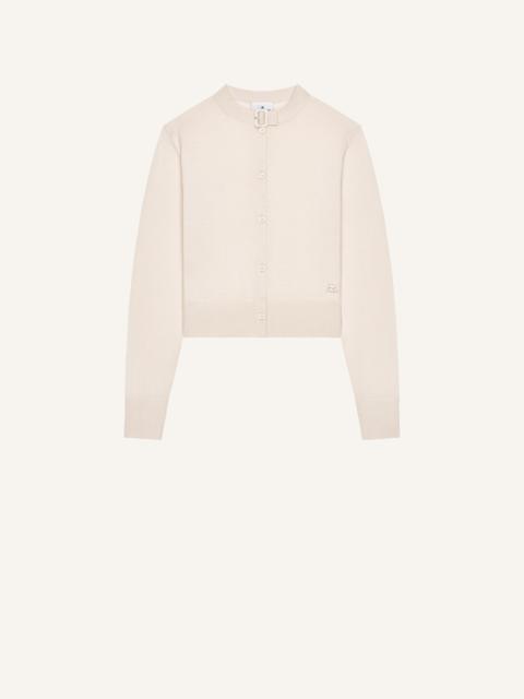 BUCKLE MERINO WOOL CARDIGAN