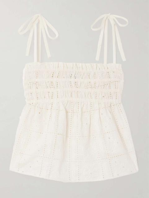 Shirred broderie anglaise organic cotton top