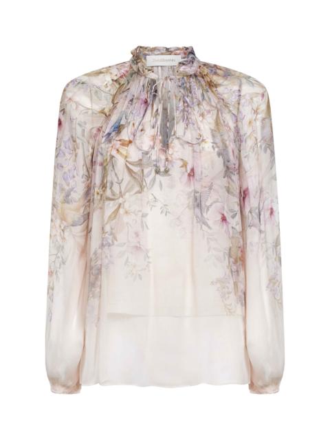 Aviary-print cream viscose Billow Rebellion blouse