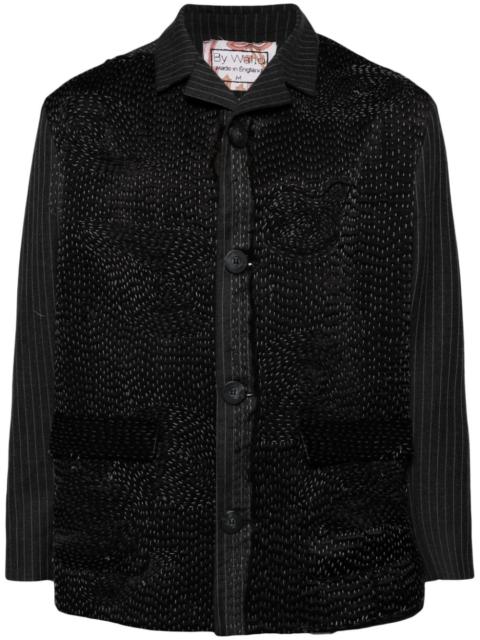 embroidered pinstriped shirt jacket