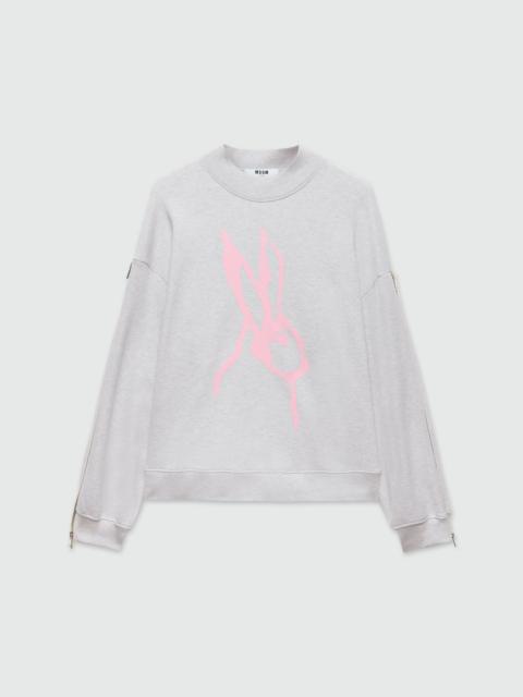 Gray mélange sweatshirt in jersey and "Sketched bunny" print
